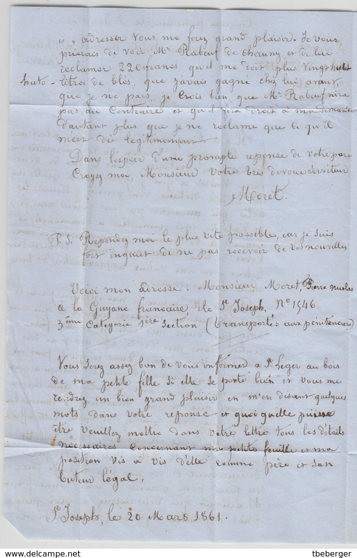 Guyane 'CAYENNE GUYANE FRANCAISE' Lettre LAC 1861 D'un Prisonier à St. Joseph 'COL FR ANGL CALAIS' à Chauny Aisne (s10) - 1801-1848: Precursores XIX