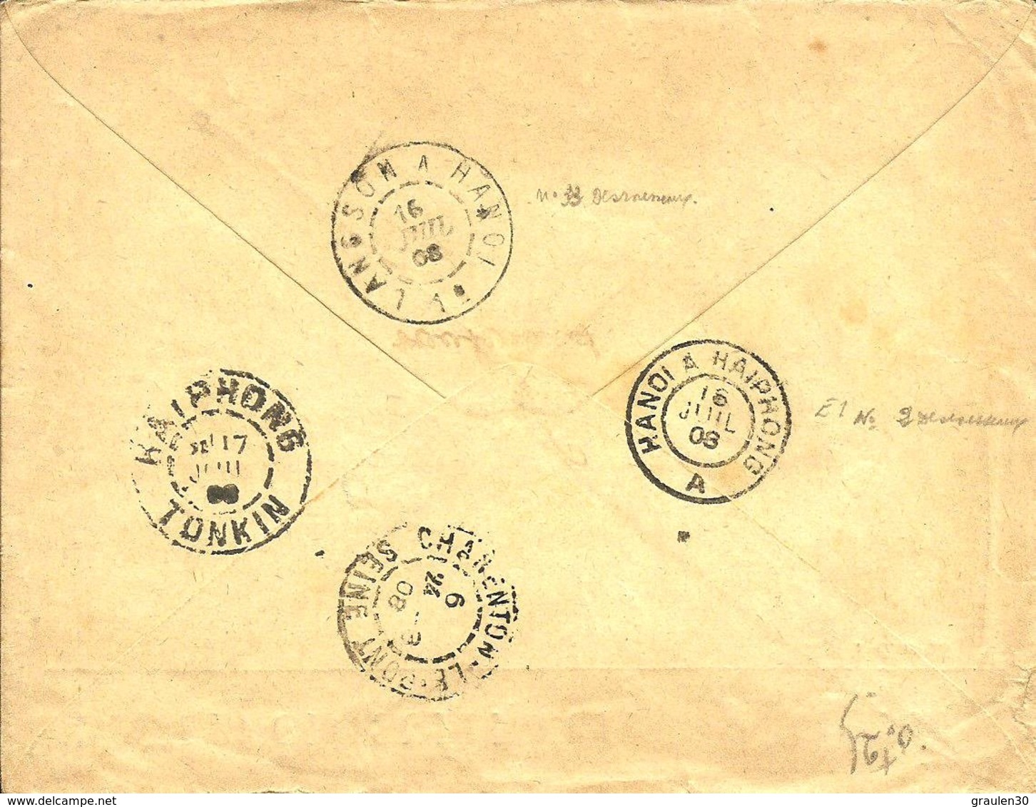 Sur Lettre De La RESIDENCE SUPERIEURE DU TONKIN ,cachet De PHU-LANG-THUONG -Au Verso 2 Ambulants  - 1906 - - Lettres & Documents