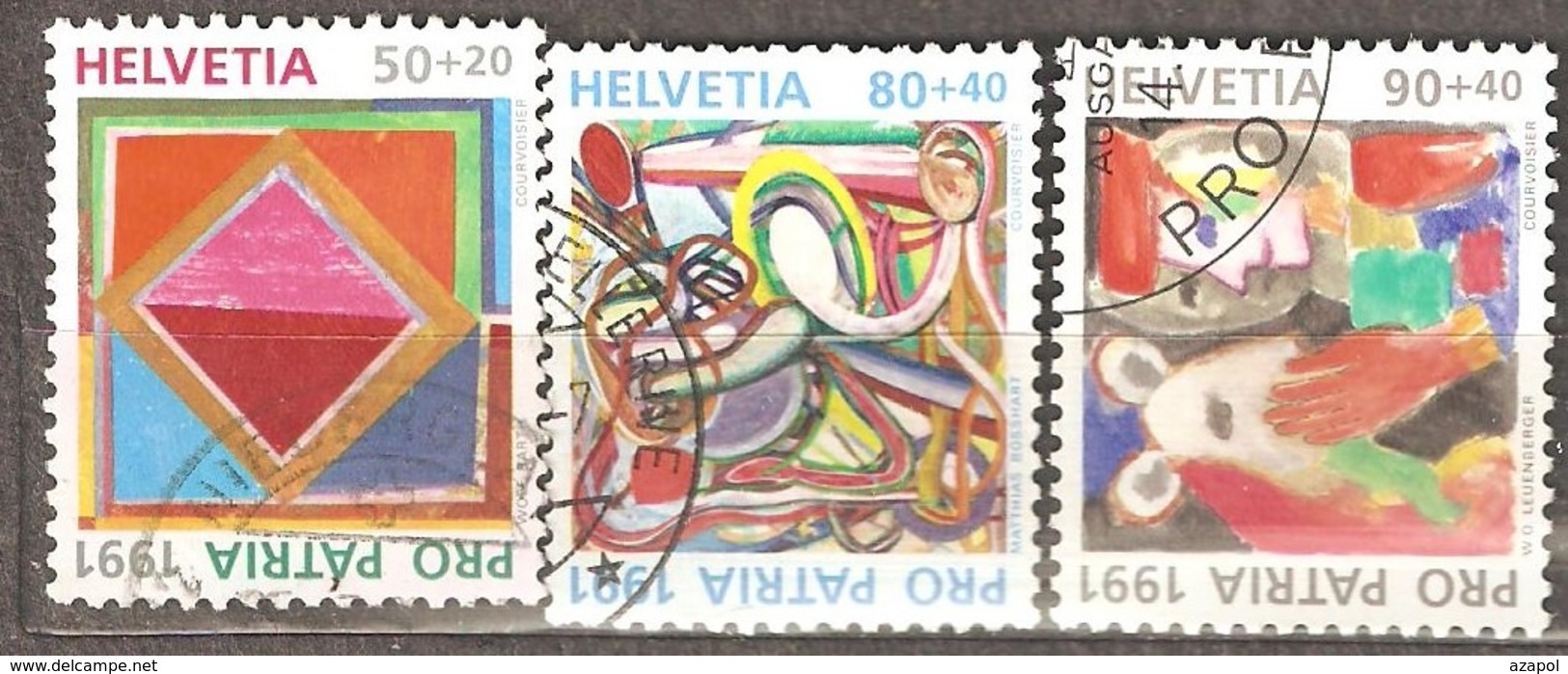 Switzerland: Pro Patria, 3 Used Stamps From A Set, Contemporary Art, 1991, Mi#1446, 1448-1449 - Oblitérés