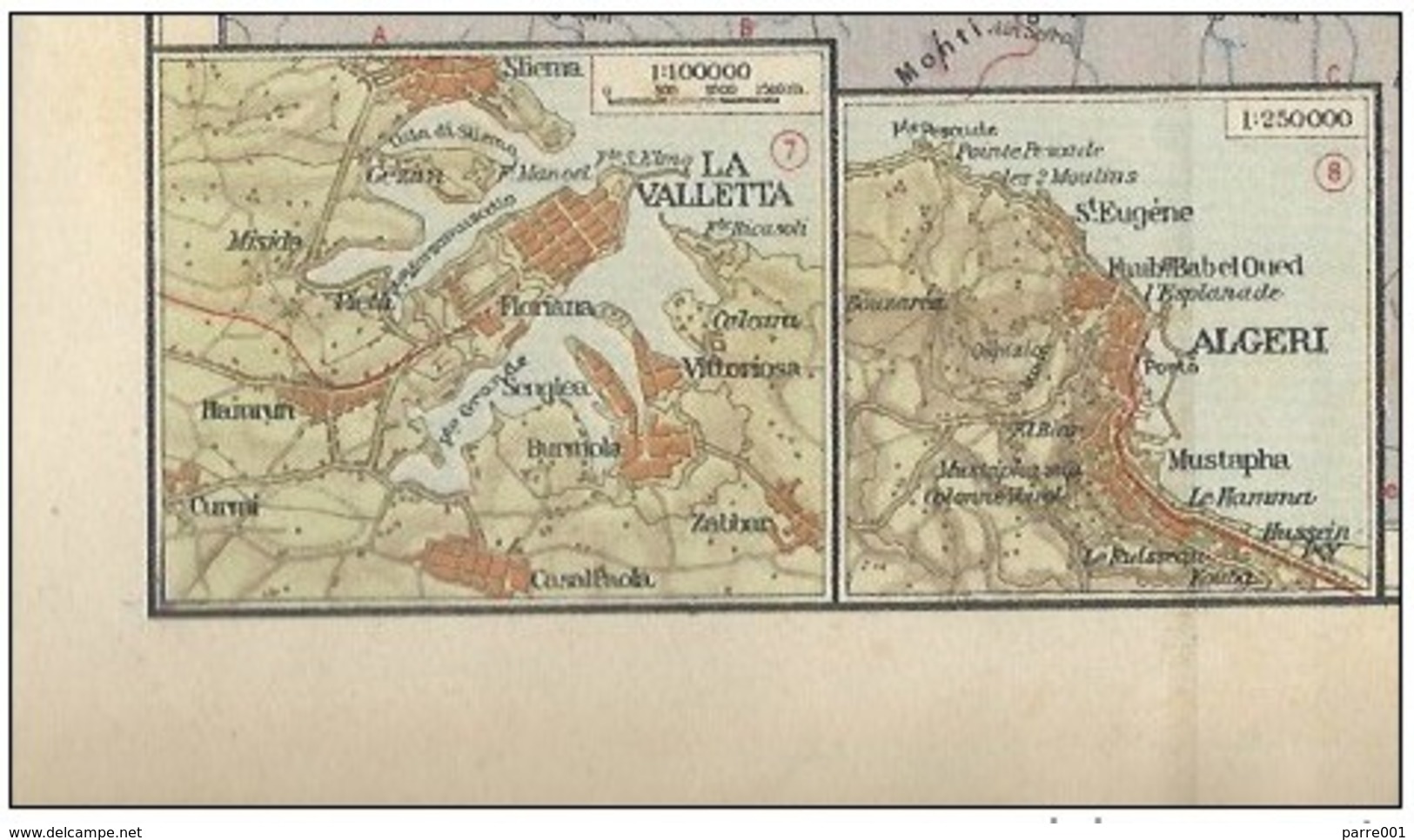 1942 WWII Era Italian Mediterranean Sea - Box Valletta Malta Alger Naval Routes Map - Geographische Kaarten