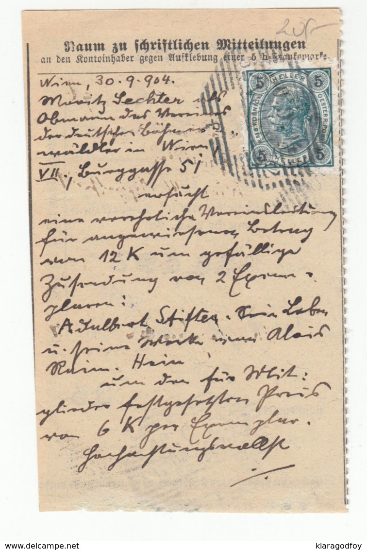 Erlagschein, Money Transfer Receipt Postmarked 1904 B191101 - Lettres & Documents