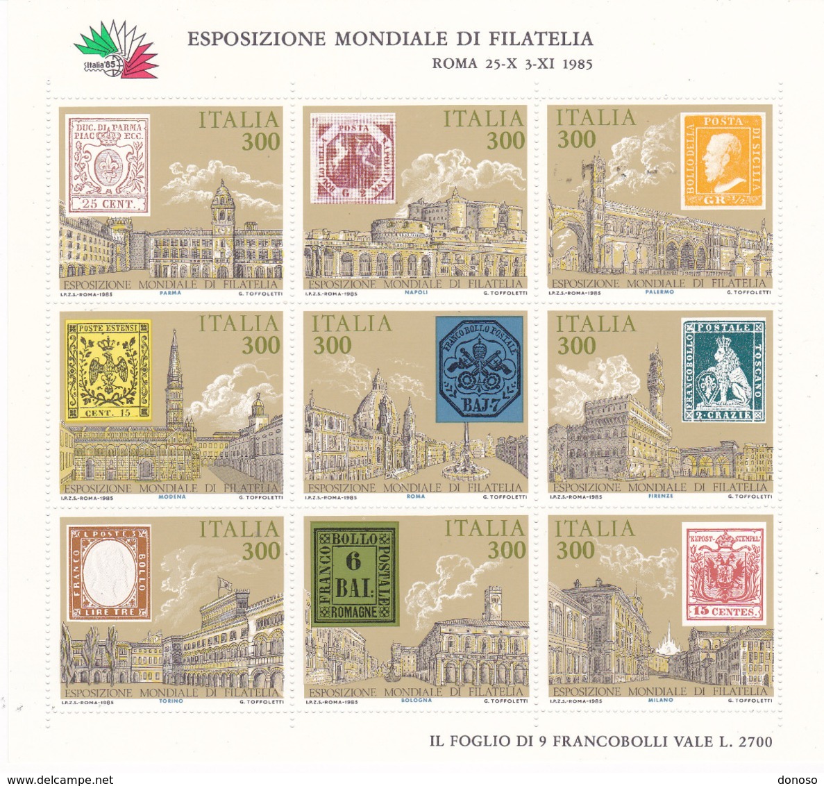 ITALIE 1985 TIMBRES SUR TIMBRES ITALIA 85 V Yvert  BF 1 NEUF** MNH - 1981-90: Neufs