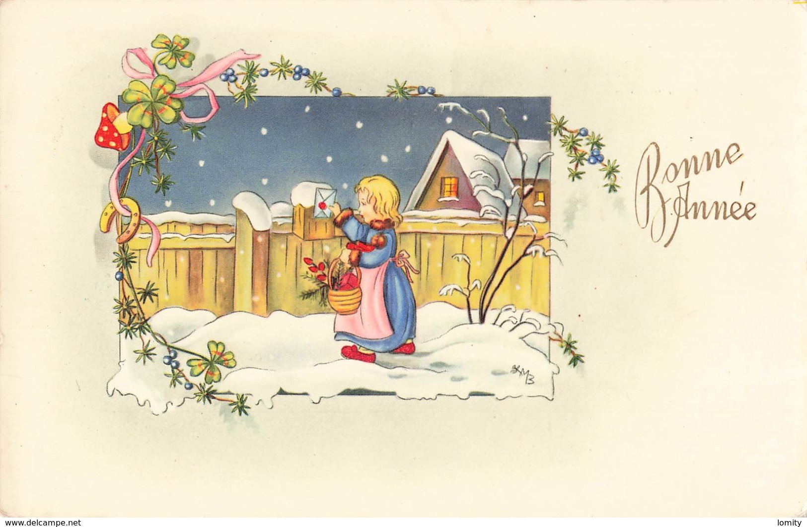 Poste Lettre Courrier Illustration Illustrateur Cpa Enfant Postant Sa Lettre Cachet 1955 - Postal Services