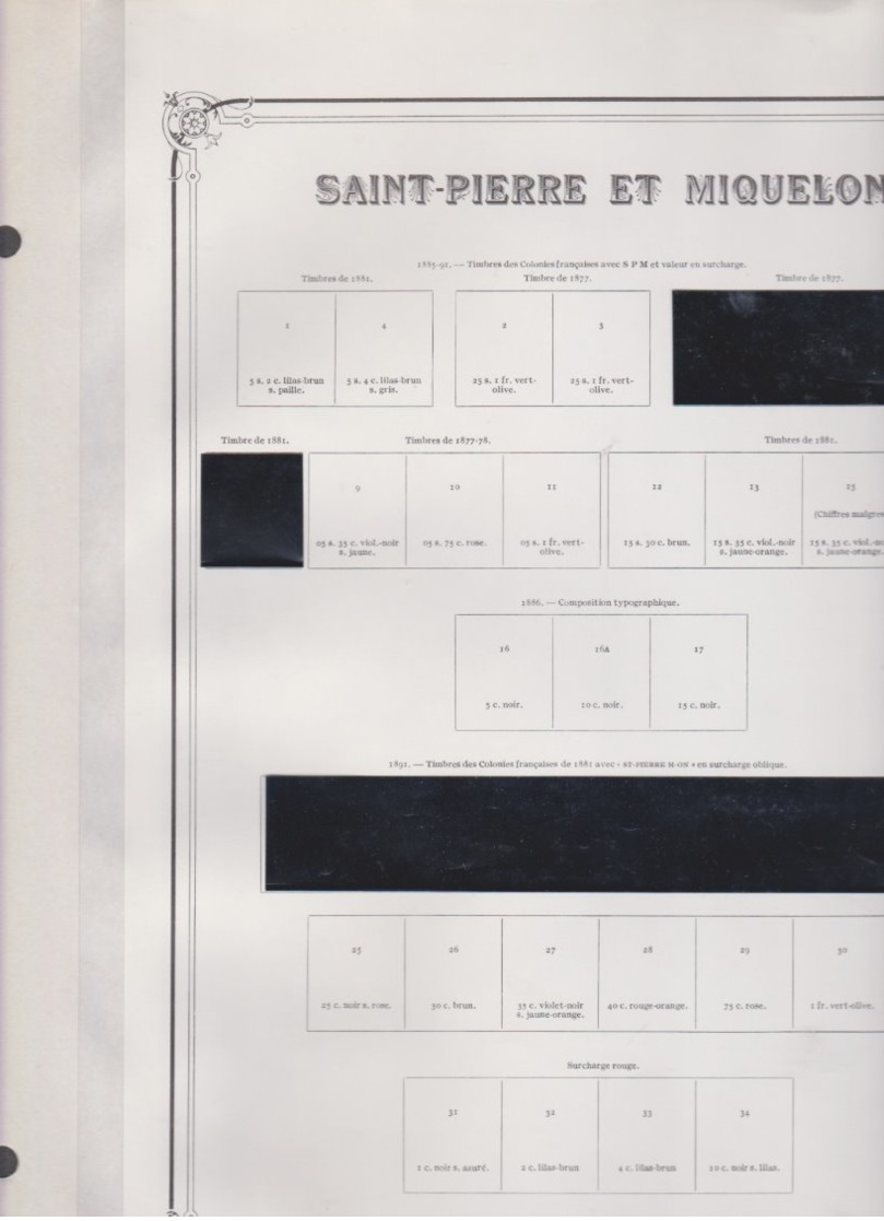 SAINT PIERRE ET MIQUELON  61 Feuilles Yvert Et Tellier Préimprimées Avec Pochettes Collées  - Années 1885 à 1996 - Fogli Prestampati