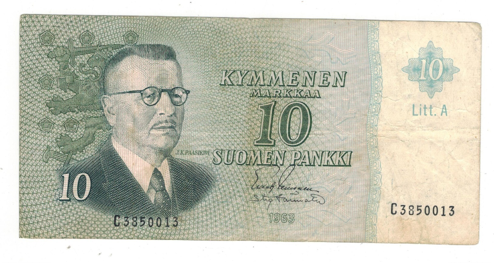 Finland 10 Mk. 1963. P-100a, F+ - Finland