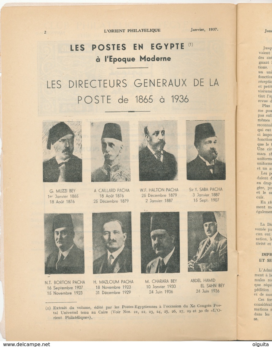 970/25 -- EGYPT Magazine L' Orient Philatélique , Special Number No 31 ,  January 1937 , 52 Pages - Original Edition - Inglesi (prima Del 1940)