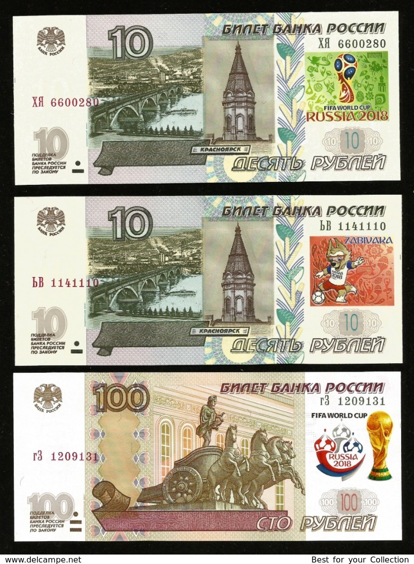 * Russia 10 100 Rubles ! Set 3 Notes 2018 FIFA World Cup Football ! UNC ! - Russland