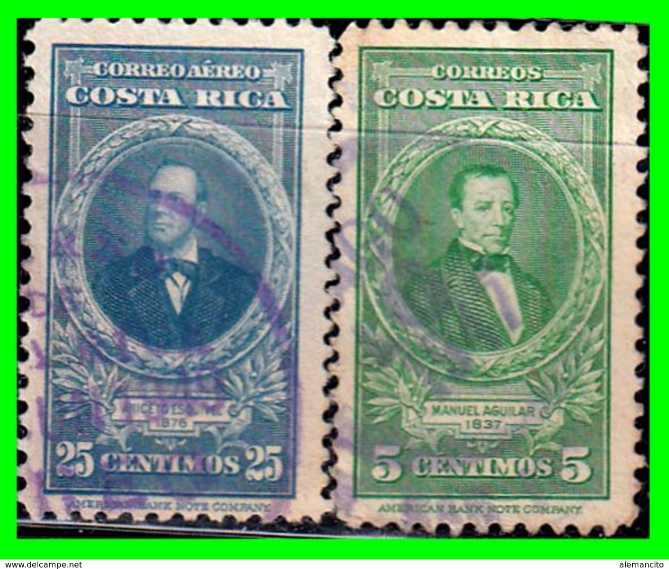 COSTA RICA  2 SELLOS DE SERIE AÑO 1943-47 - Costa Rica