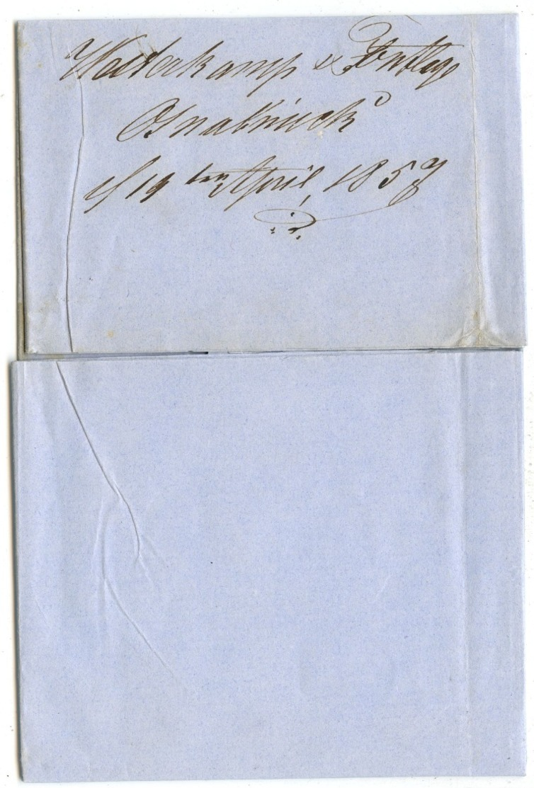 "OSNABRÜCK" Gr. Zweikreiser Blau Recobrief Nach Ankum Taxe 2 Ggr. Von 1857 - Inhalt - Hanovre