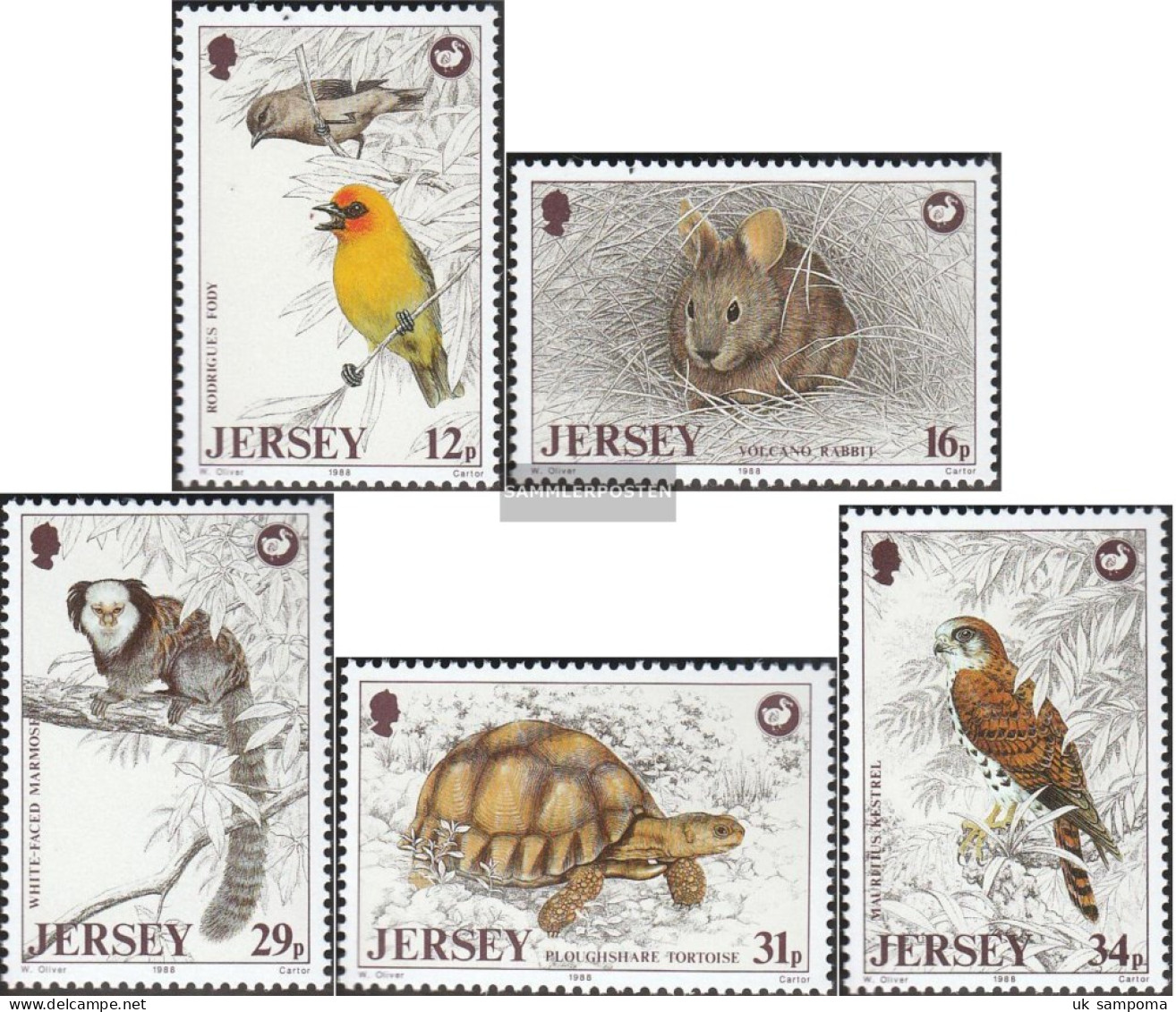 United Kingdom - Jersey 442-446 (complete Issue) Unmounted Mint / Never Hinged 1988 Wildlife - Jersey