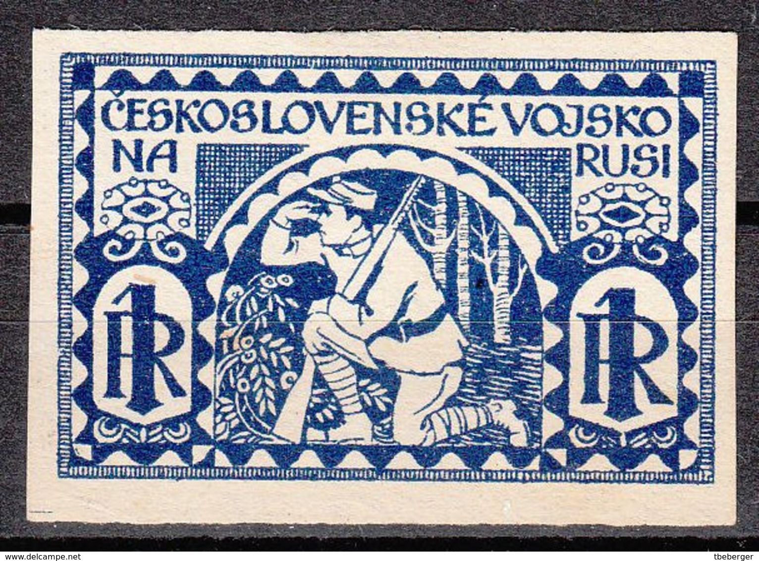 Czechoslovak Legion In Russia 1919 Irkutsk Issue Unissued Essay Observing Soldier In Siberia In Blue (t48) - Legión Checoslovaca En Siberia