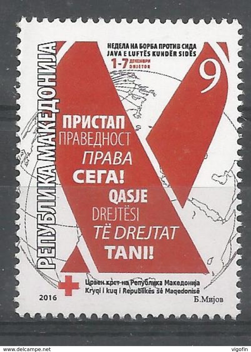 MK 2016-ZZ174 RED CROSS AIDS, MACEDONIA, 1 X 1v, MNH - Macedonia Del Nord