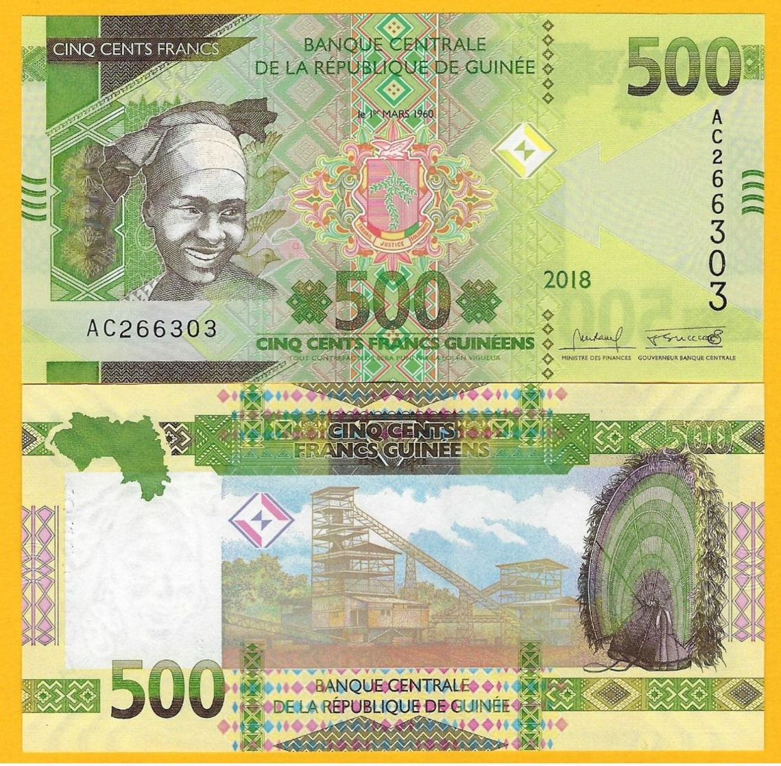 Guinea 500 Francs P-new 2018/2019 UNC Banknote - Guinee