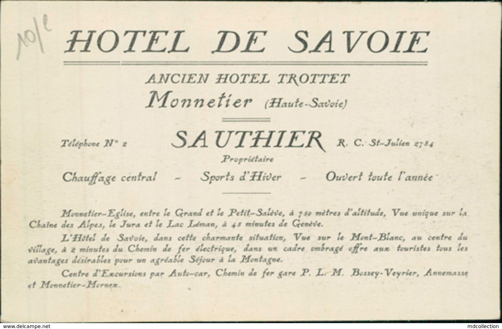 74 MONNETIER MORNEX / La Chaine Des Alpes Et Hotel De Savoie / Carte Publicitaire - Altri & Non Classificati