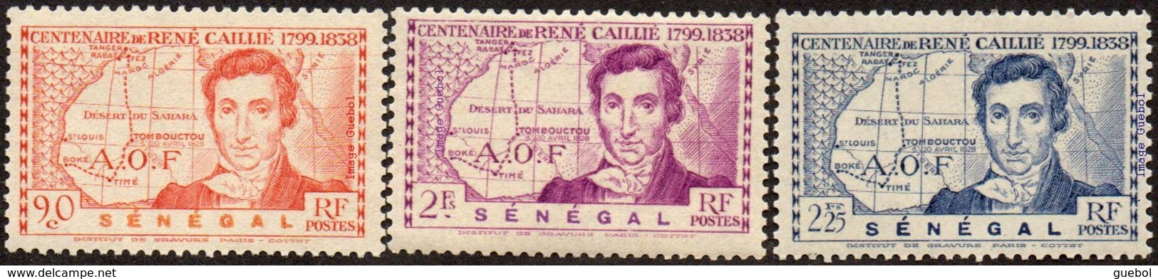 Détail De La Série Centenaire René Caillié ** Sénégal N° 150 à 152 - 1939 Centenaire De René Caillé