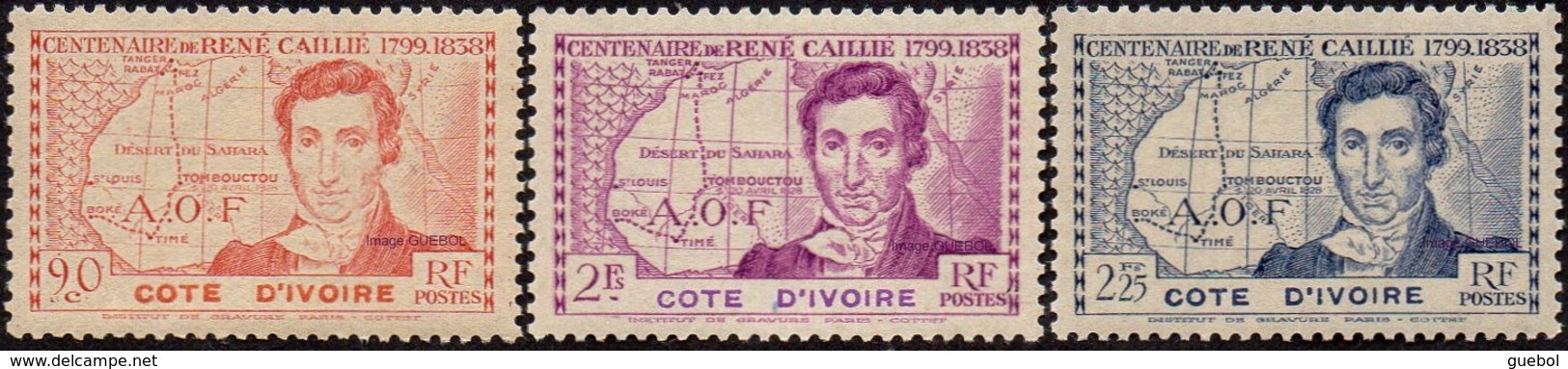 Détail De La Série Centenaire René Caillié ** Côte D'Ivoire N° 141 à 143 - 1939 Centenaire De René Caillé