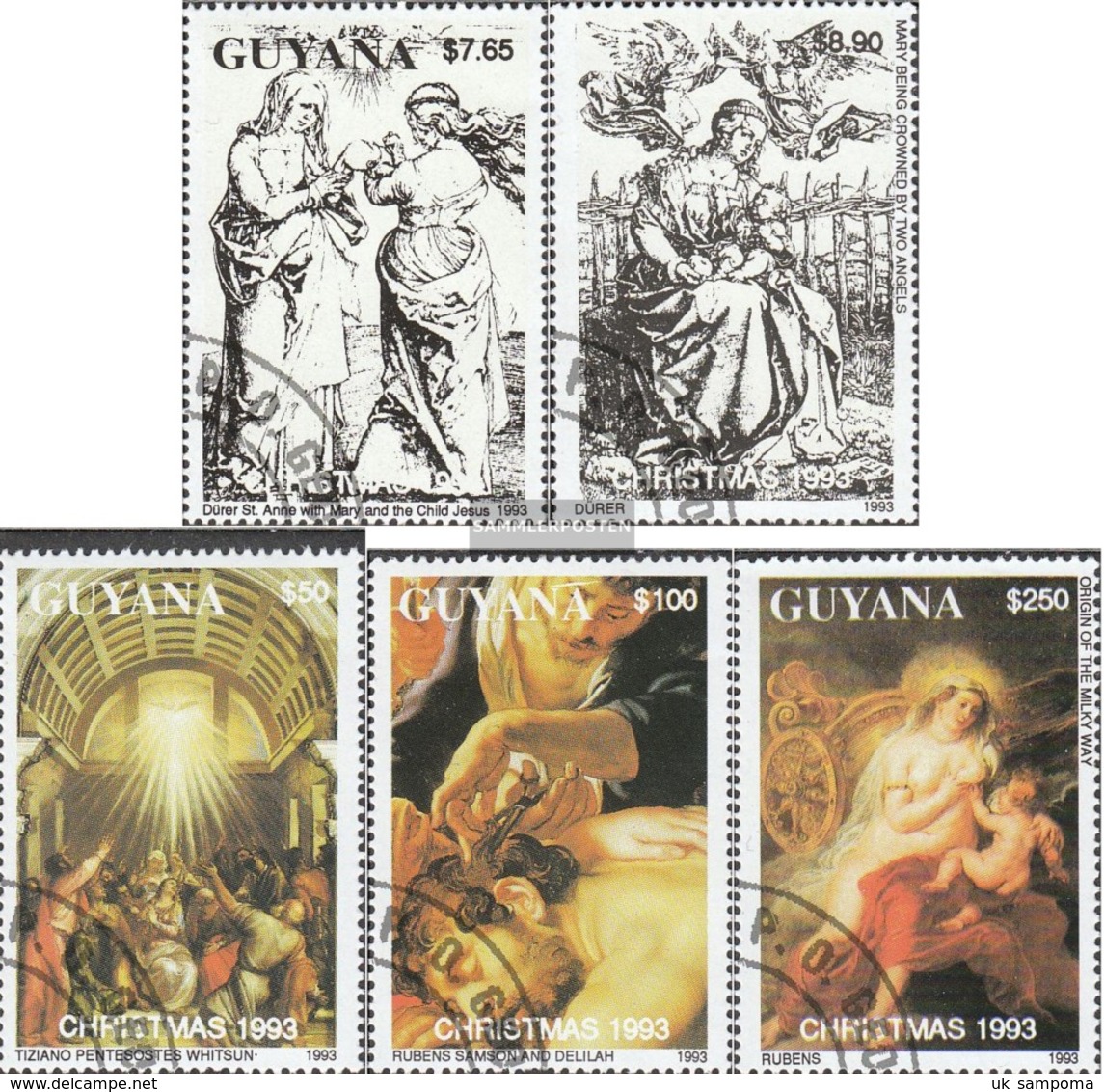 Guyana 4238-4242 (complete Issue) Fine Used / Cancelled 1993 Christmas: Paintings - Guyana (1966-...)