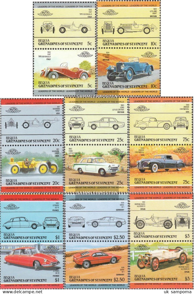 St. Vincent - Bequia 66-81 Couples (complete Issue) Unmounted Mint / Never Hinged 1984 Cars - St.Vincent (1979-...)