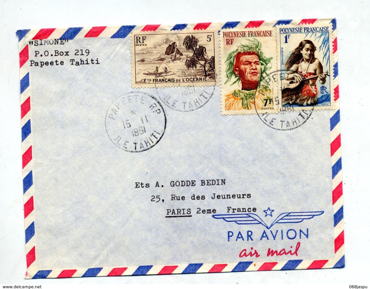 Lettre  Cachet Papeete Sur Pirogue Vahiné Homme - Storia Postale