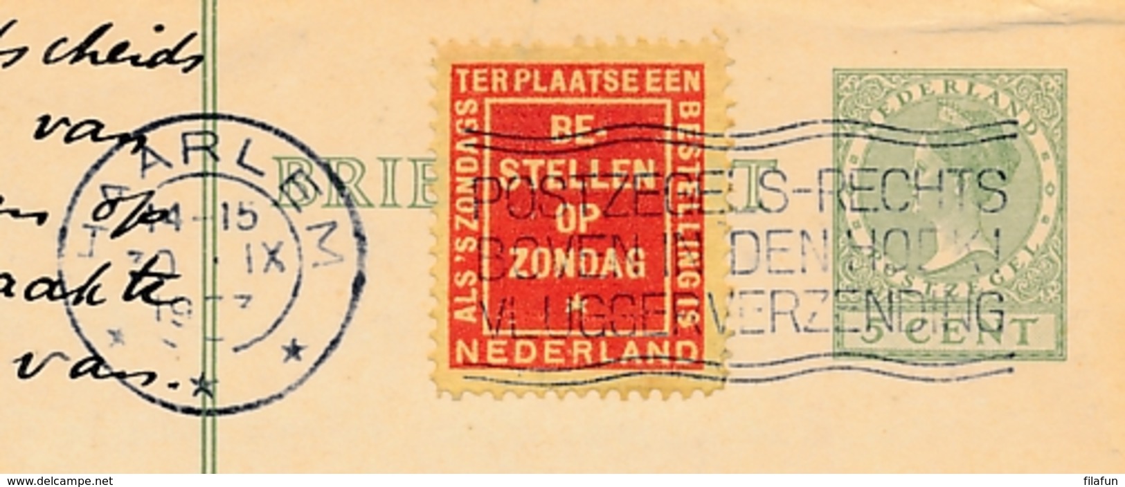 Nederland - 1933 -  5 Cent Briefkaart G216 Van Haarlem - Rood Bestellen Op Zondag - Naar Den Haag - Briefe U. Dokumente