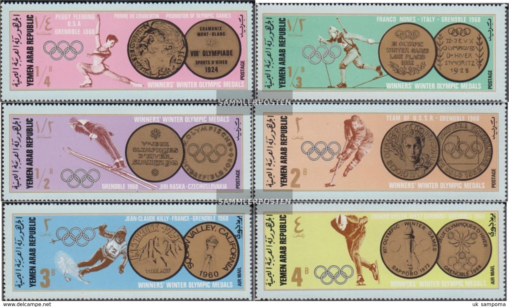 North Yemen (Arab Republic.) 761-766 (complete Issue) Fine Used / Cancelled 1968 Olympic. Winter Games '68 Grenoble - Yemen
