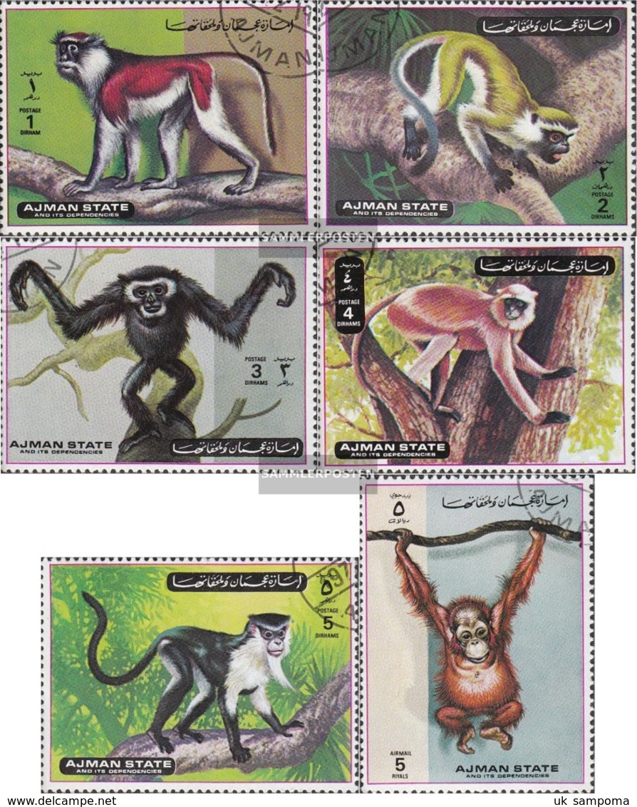 Ajman 2925A-2930A (complete Issue) Fine Used / Cancelled 1973 Monkeys - United Arab Emirates (General)