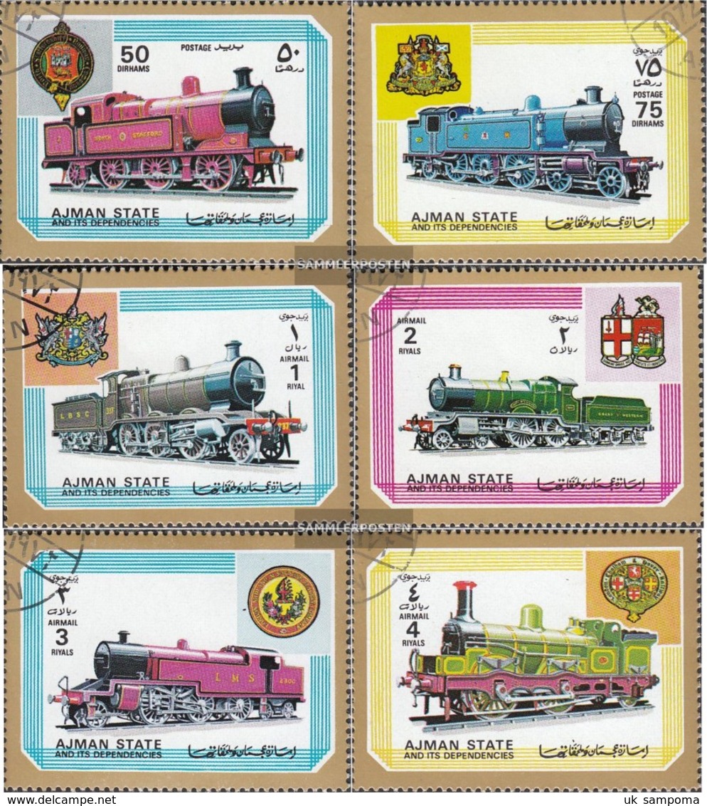 Ajman 1850A-1855A (complete Issue) Fine Used / Cancelled 1972 Locomotives - United Arab Emirates (General)