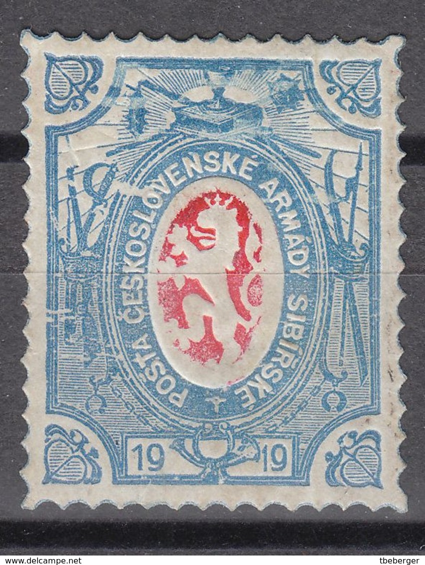 Czechoslovak Legion In Russia 1919 Lion Issue Embossed With Light Blue And Red Printing (t23) - Legión Checoslovaca En Siberia