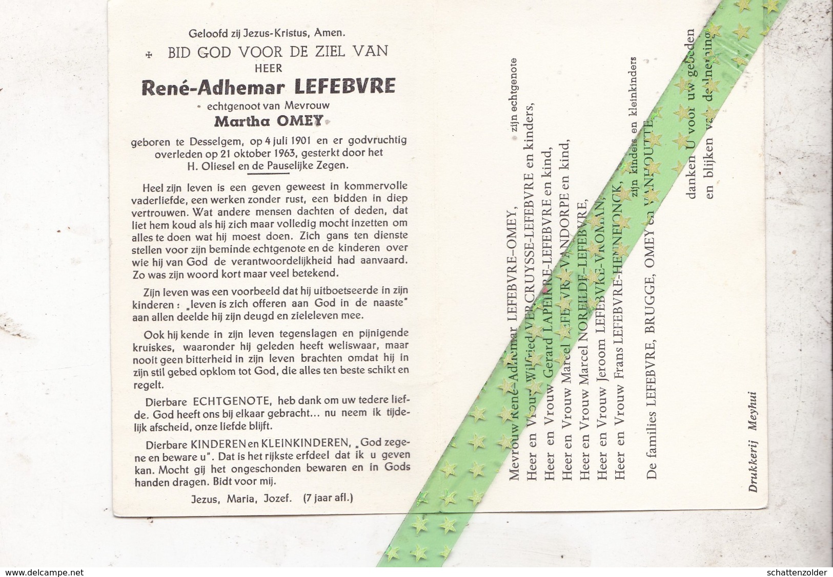 René Adhemar Lefebvre-Omey, Geboren Desselgem 1901, Overleden 1963 - Décès