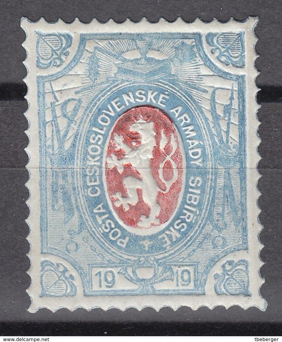 Czechoslovak Legion In Russia 1919 Lion Issue Embossed With Light Blue And Red Printing, Signed Brun (t25) - Legioen In Siberïe