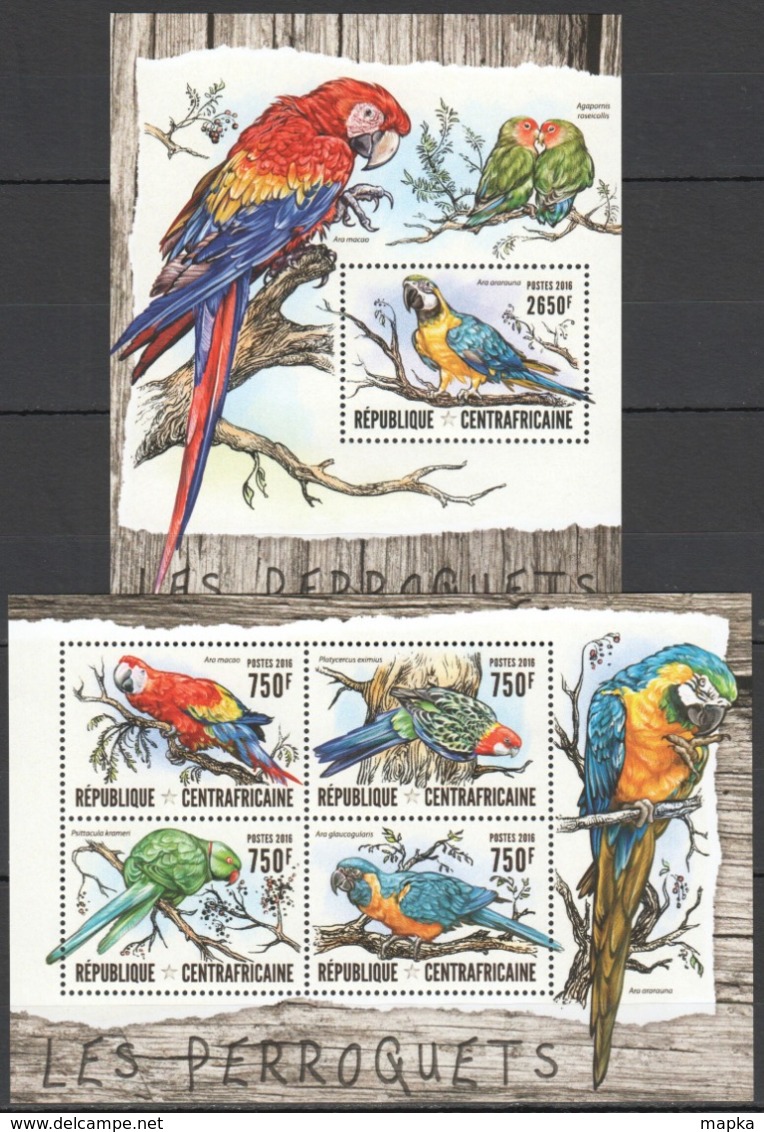 CA015 2016 CENTRAL AFRICA CENTRAFRICAINE FAUNA BIRDS PARROTS LES PERROQUETS KB+BL MNH - Papageien