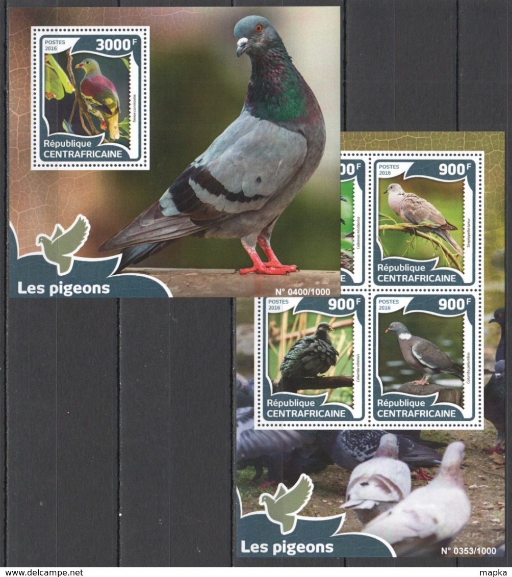 CA042 2016 CENTRAL AFRICA CENTRAFRICAINE FAUNA BIRDS LES PIGEONS KB+BL MNH - Sonstige & Ohne Zuordnung