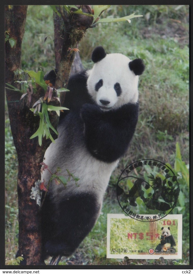 Taiwan(Formosa) Carte Maximum Card -Giant Panda ATM Label #101 Red Imprint - Vignette [ATM]