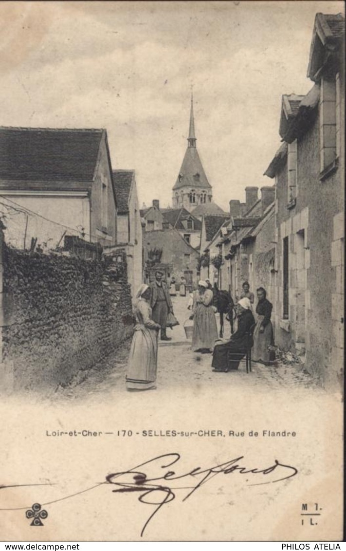 CPA Loir Et Cher 170 Selles Sur Cher Rue De Flandre YT 111 CAD Ambulant Vierzon à Tours 9 Fev 04 Arrivée Loches - Selles Sur Cher