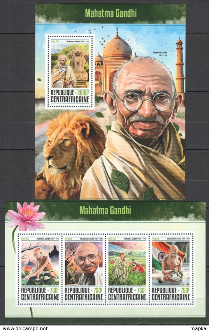 CA091 2016 CENTRAL AFRICA CENTRAFRICAINE FAMOUS PEOPLE MAHATMA GANDHI  KB+BL MNH - Mahatma Gandhi