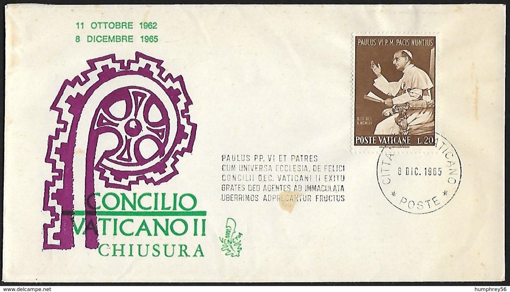 1965 - VATICANO - Cover Second Vatican Council + Unificato 416 [Paulus VI] + CITTA DEL VATICANO - Lettres & Documents