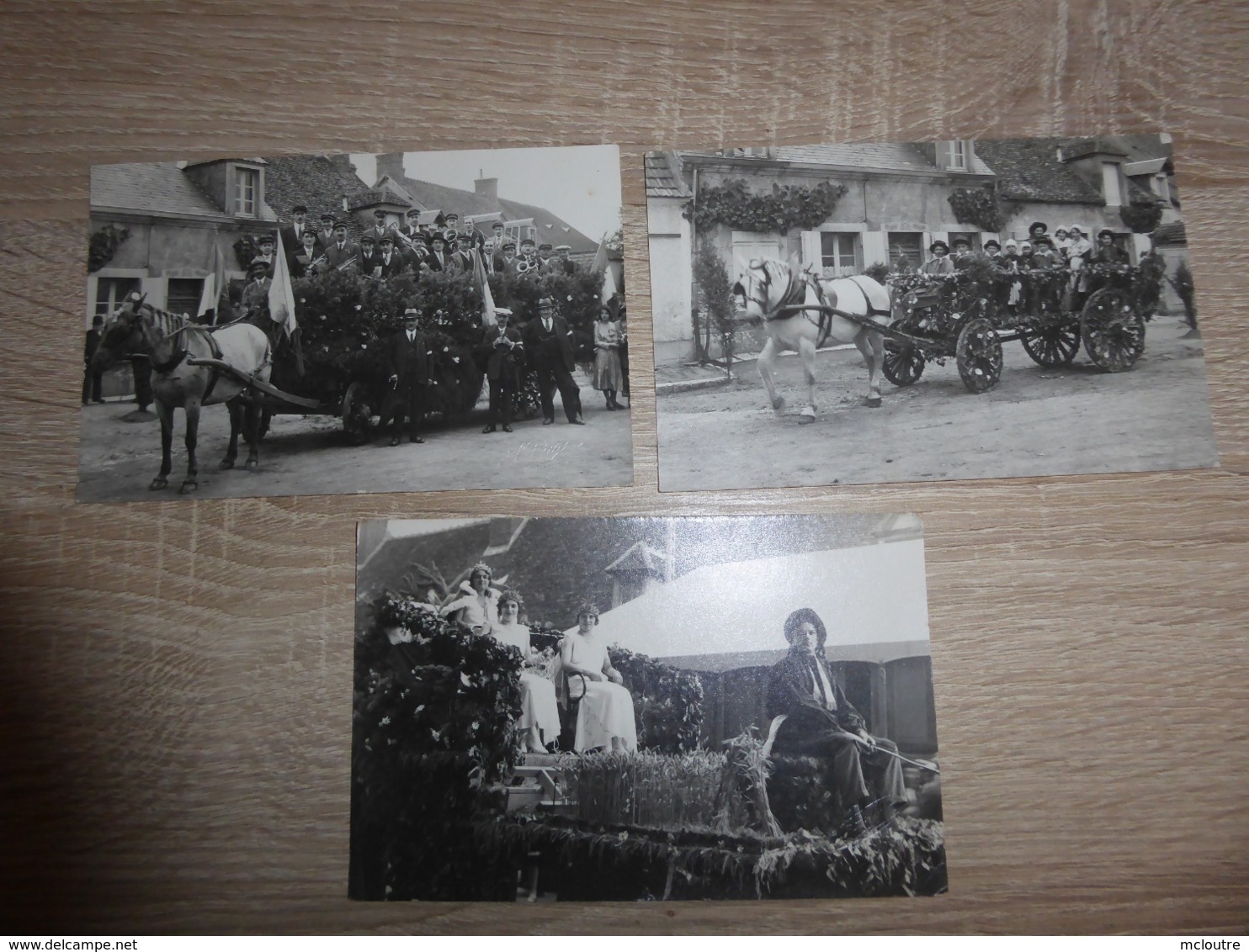 LOT DE TROIS PHOTOS NOIR ET BLANC CAVALCADE FORMAT CARTE BERRY ? SIGNEES C. PAGE ATTELAGE CHEVAL - Autres & Non Classés