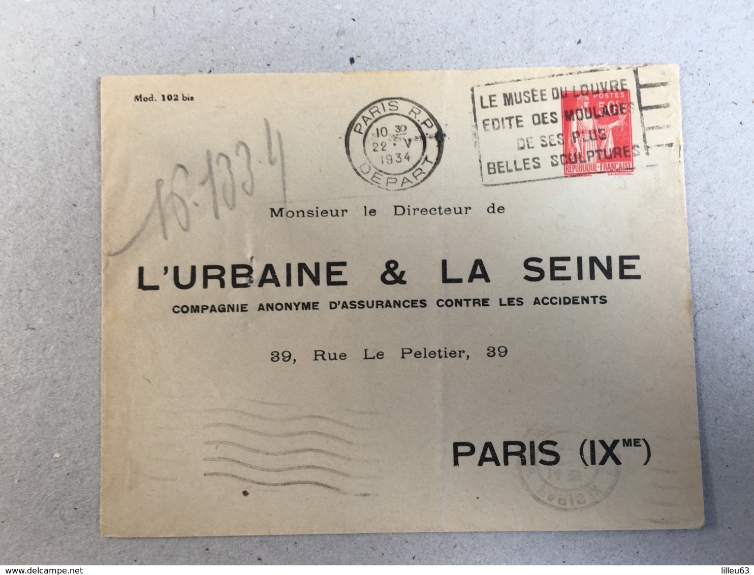 Entier  283 Type Paix  50c  Urbaine Seine 1934 TSC Type Paix 50c 283 - 1921-1960: Moderne