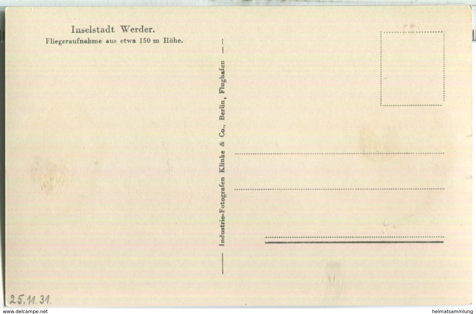 Werder-Havel - Inselstadt - Luftbildaufnahme - Verlag Klinke & Co. Berlin 30er Jahre - Werder