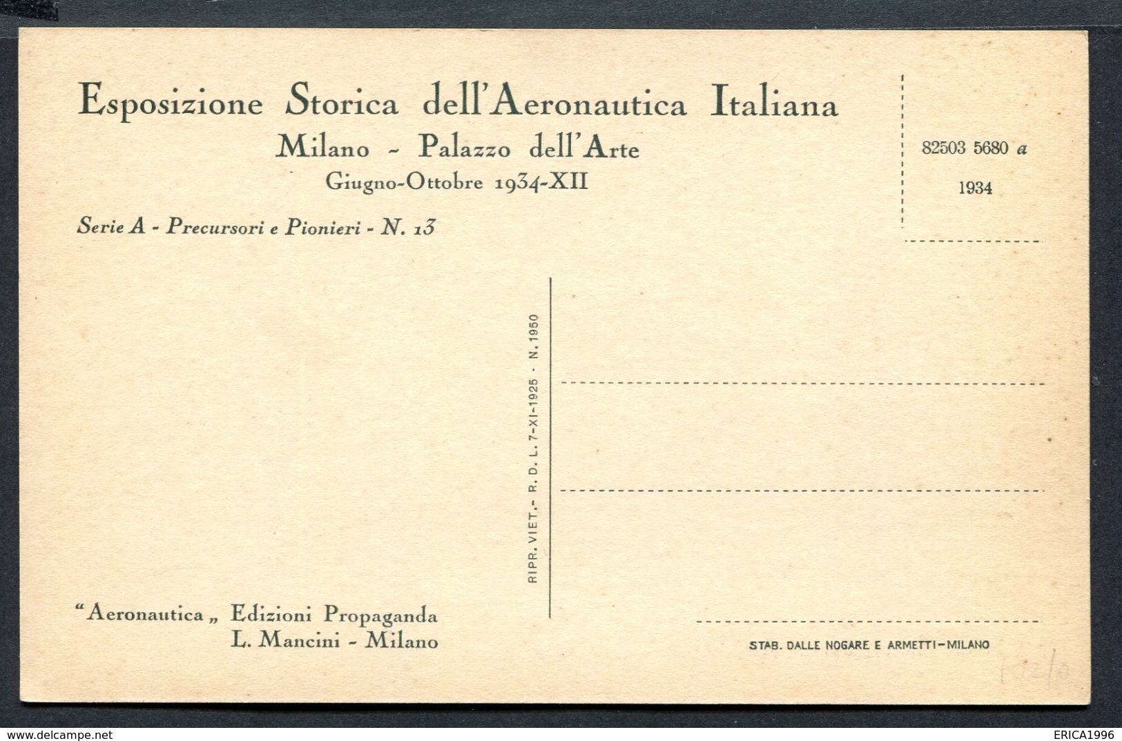 CV2979 AVIAZIONE Il Dirigibile Ausonia Di Nino Piccoli, Esposizione Storica Dell'Aeronautica Italiana, Milano, 1934, FP, - Dirigibili