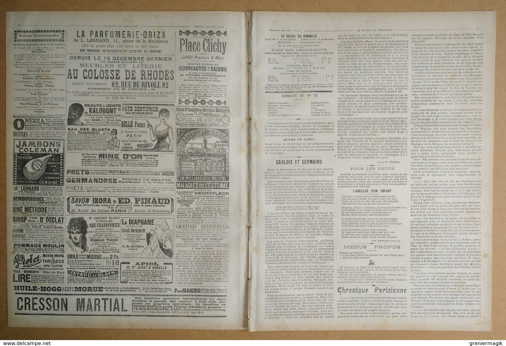 Le Soleil Du Dimanche 8/03/1891 Drame Sur Une Locomotive - Football Lycée Michelet école Alsacienne - Alexandre Dumas - 1850 - 1899