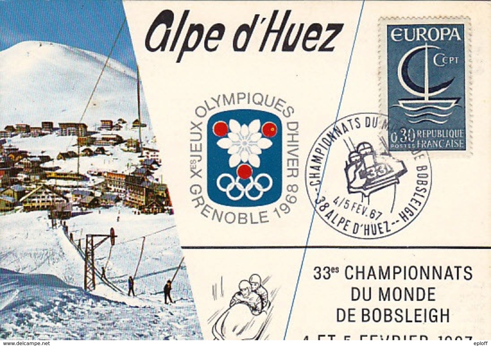 FRANCE  1968 Jeux Olympiques Grenoble 33ème Championnats Du Monde De Bobsleigh à L'Alpe D'Huez - Winter 1968: Grenoble
