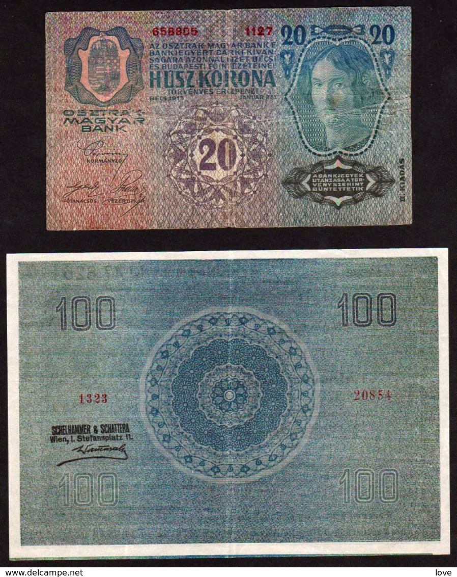 AUTRICHE: Bon Lot De 2 Billets: 20 Kr De 1913 Surchargé ........... - Autriche