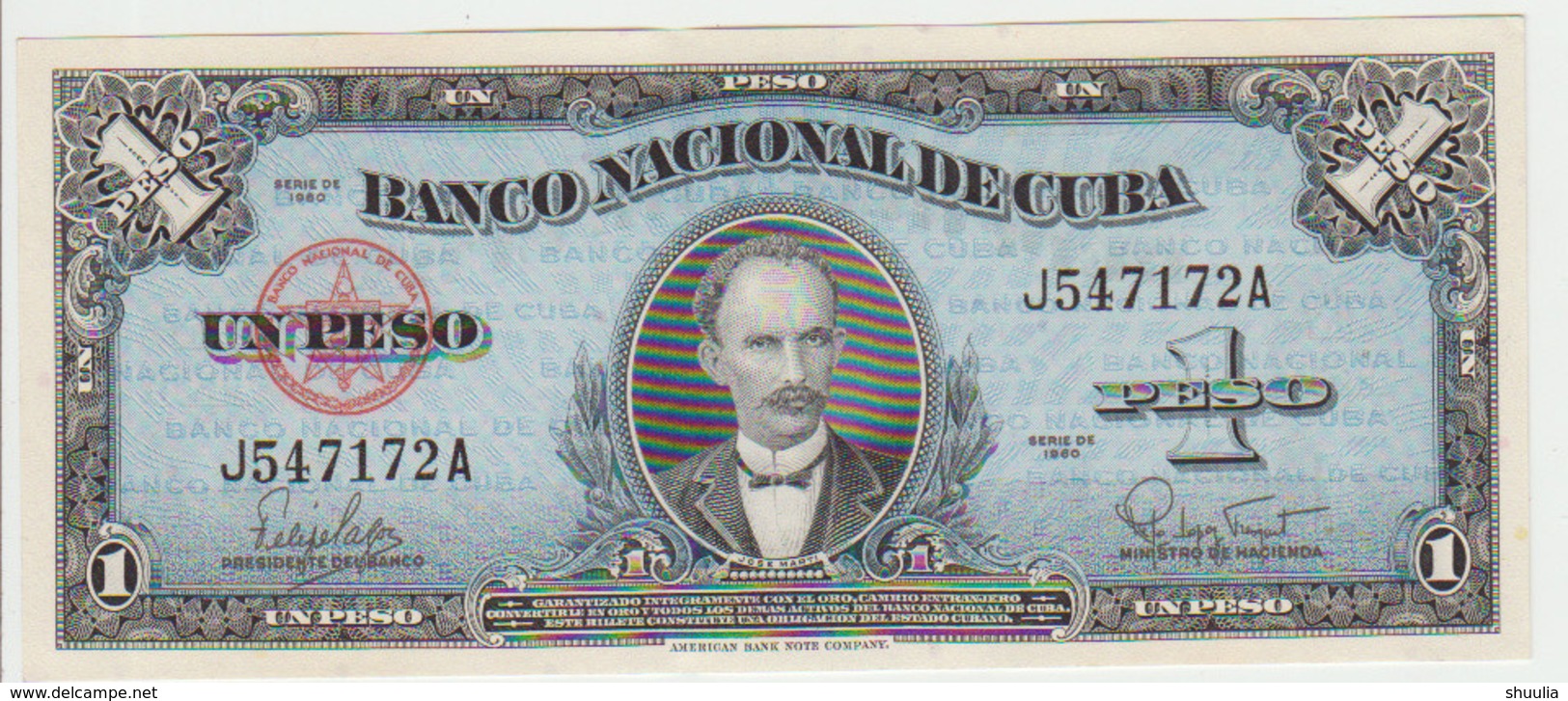 Cuba 1 Pesos 1960 Pick 77b UNC - Cuba