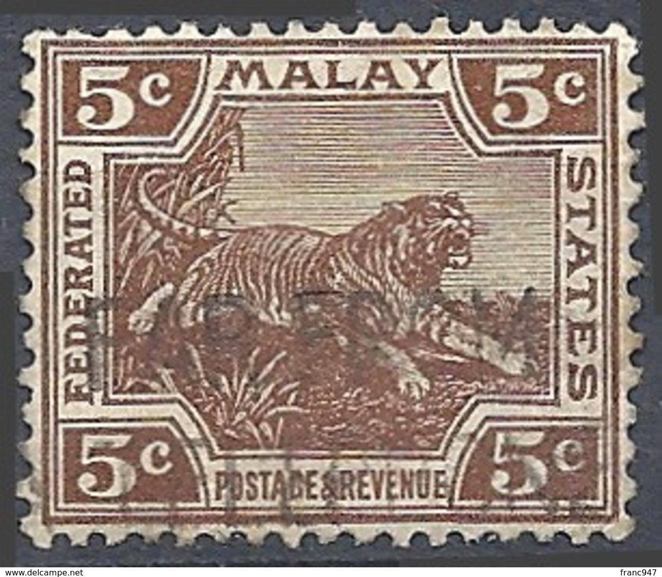 Malaya, 1932 Tiger, 5c Dk Brown, Wmk Multi Script CA. # S.G. 62 - Michel 60 - Scott 59  USED - Federated Malay States