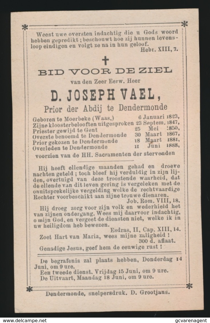 PRIOR DENDERMONDE - D.VAEL- MOERBEKE 1823 - DENDERMONDE 1888 - Todesanzeige