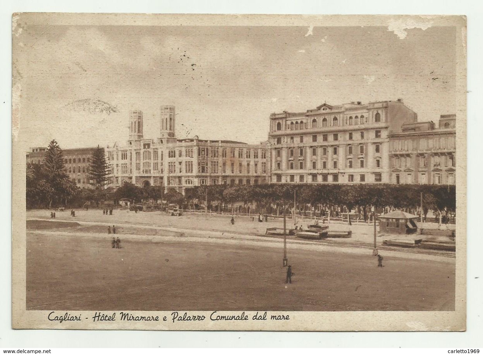 CAGLIARI - HOTEL MIRAMARE E PALAZZO COMUNALE DAL MARE 1941 -  VIAGGIATA  FG - Cagliari