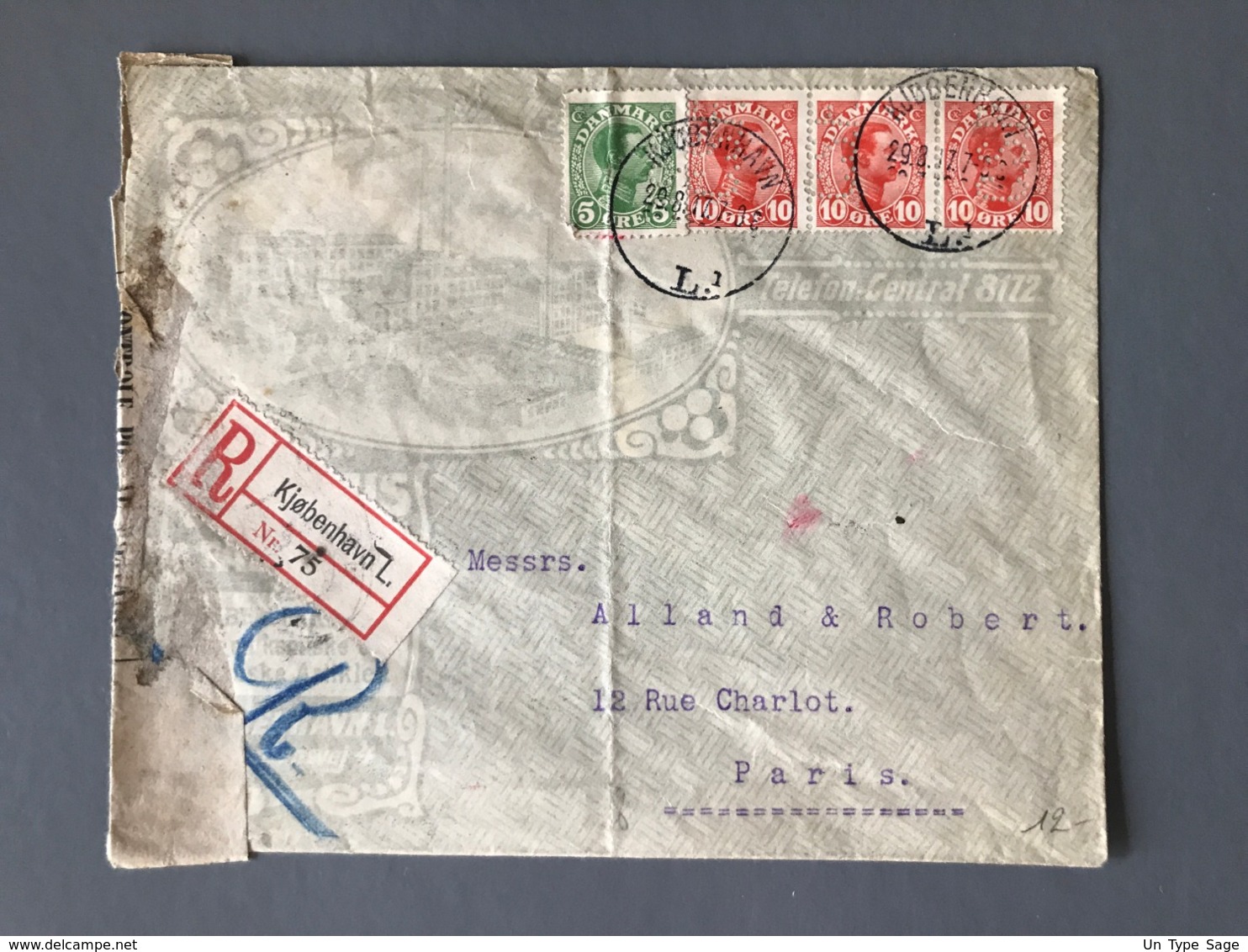 Danemark  (timbres Perforés) Sur Lettre Recommandée De Kjobenhavn + Censure - (B2360) - Lettres & Documents