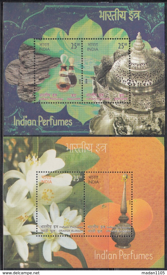 INDIA 2019  PERFUME, Perfumes, 2nd Issue Set Of 2 MS Complete, Fragrances, Agarwood, Orange Blossom, MNH (**) - Nuovi