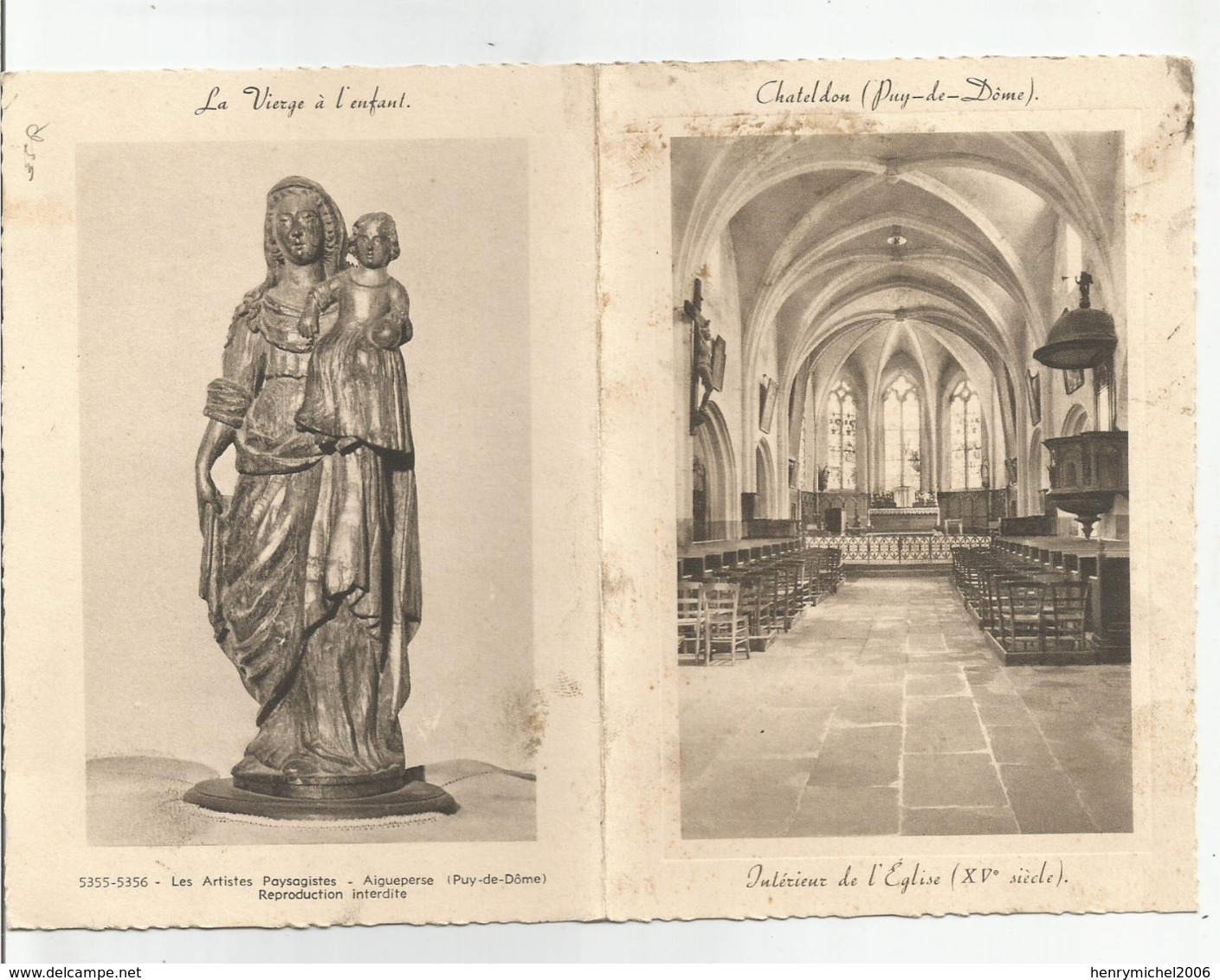 63 - Chateldon Intérieur De L'église , La Vierge A L'enfant Carte Double - Chateldon